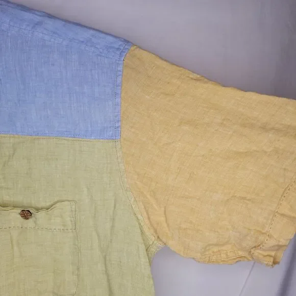 The Territory Ahead Linen Shirt Mens Large Multi Color Patchwork - Picture 4 of 10